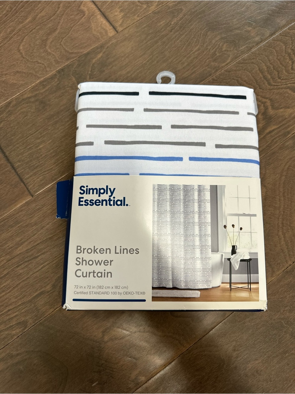 Target Simply Essential Shower Curtain – White with Gray & Blue Stripes